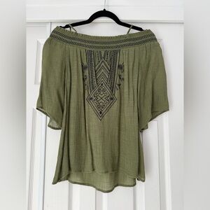 Green off-shoulder top